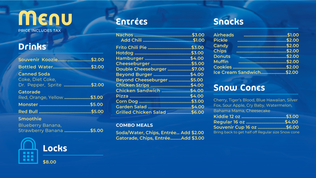 The Station Aquatic Center Concession Menu 