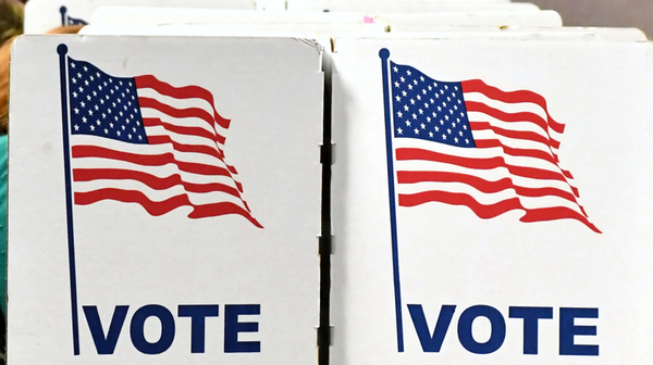 voting booths with people voting